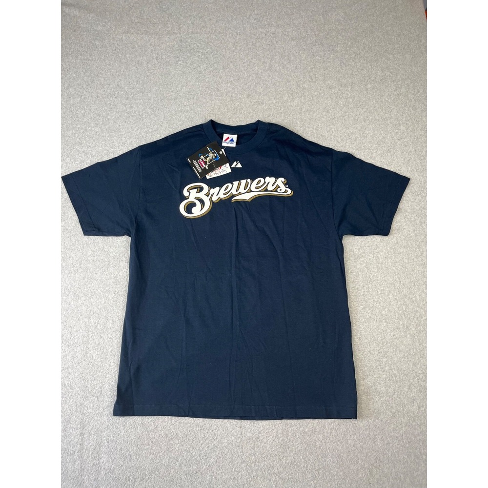 Vintage Milwaukee Brewers Shirt Mens XL Blue MLB Casey McGehee Majestic